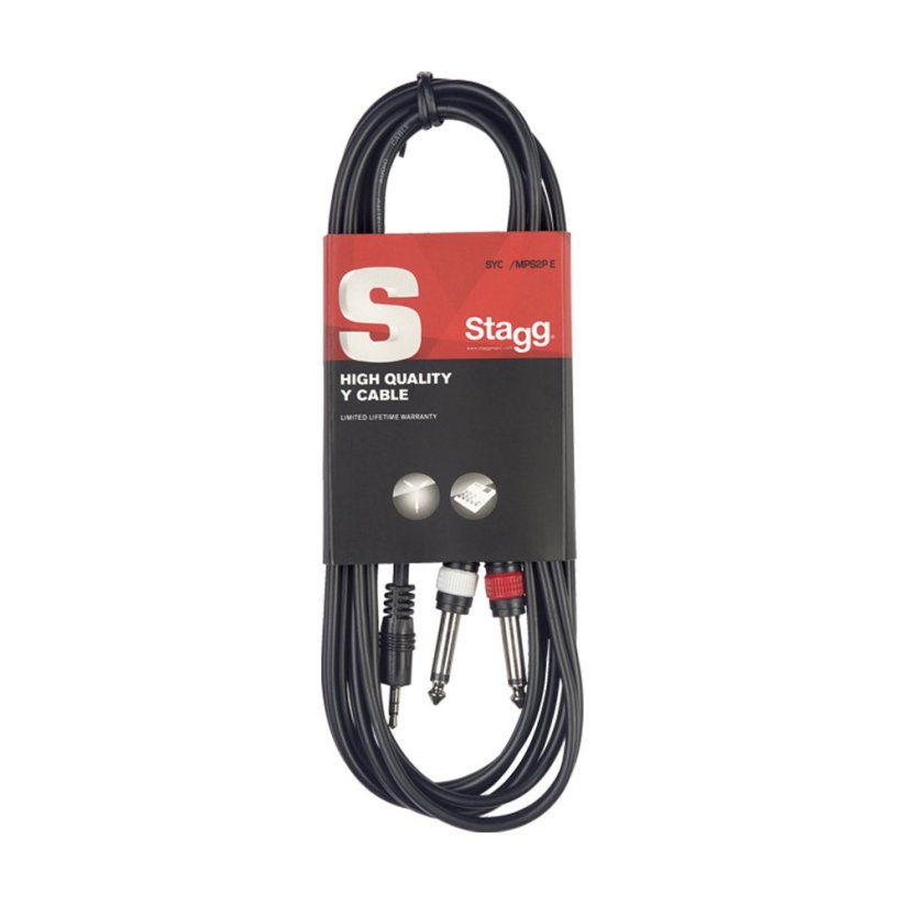 Stagg SYC2/MPS2P E, kabel mini stereo JACK/2x JACK, 2m