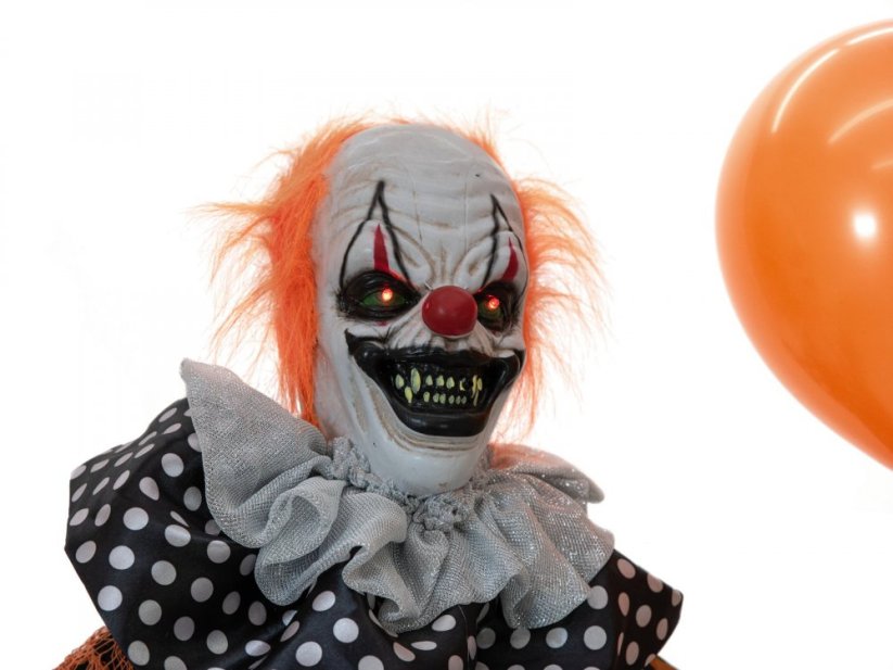Halloween postava klauna s balónkem, pohyblivá, 166 cm