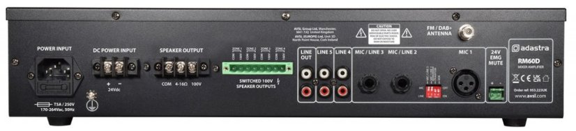 Adastra RM60D, 100V mixážní 4-zónový zesilovač, FM/DAB+, BT, USB/SD