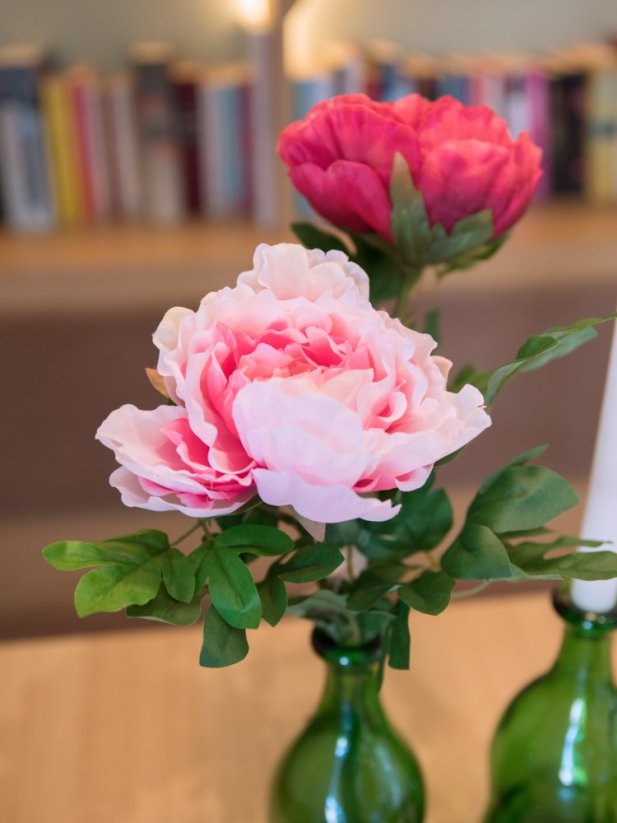 Umělá květina - Větvička pivoňky růžová, 80 cm