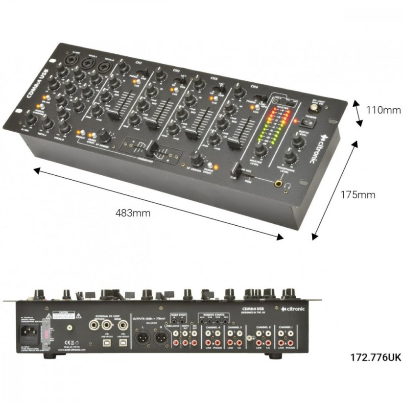 Citronic CDM8:4 USB, 4-kanálový DJ mixážní pult