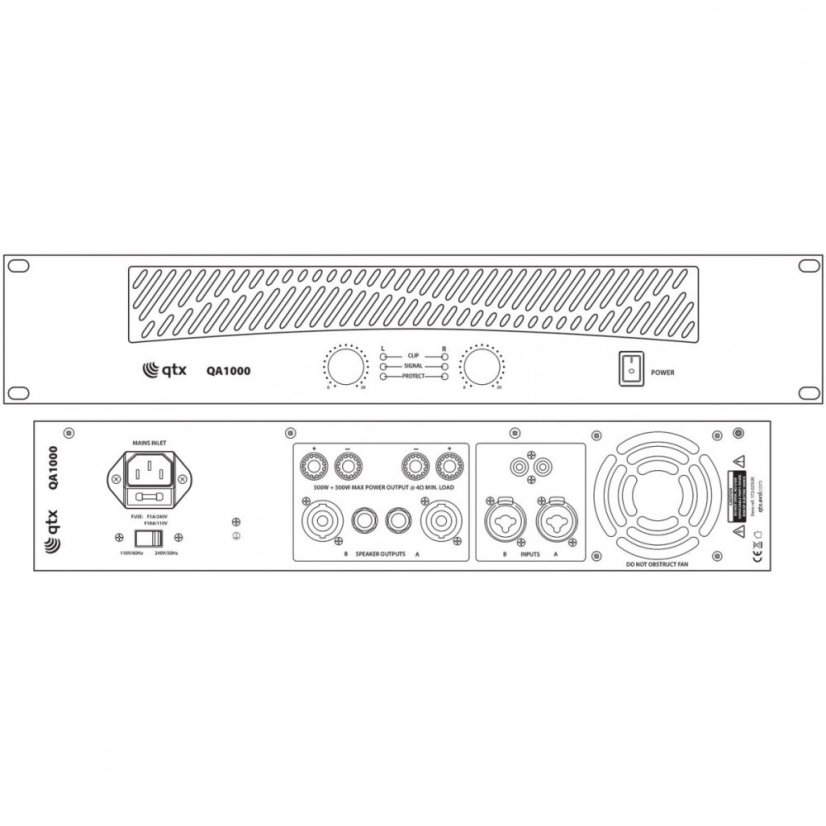 QTX QA-1000, zesilovač 2x 500W