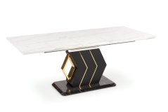 Rozkládací jídelní stůl- VINCENZO- Bílý mramor/ černá/ Zlatá noha
