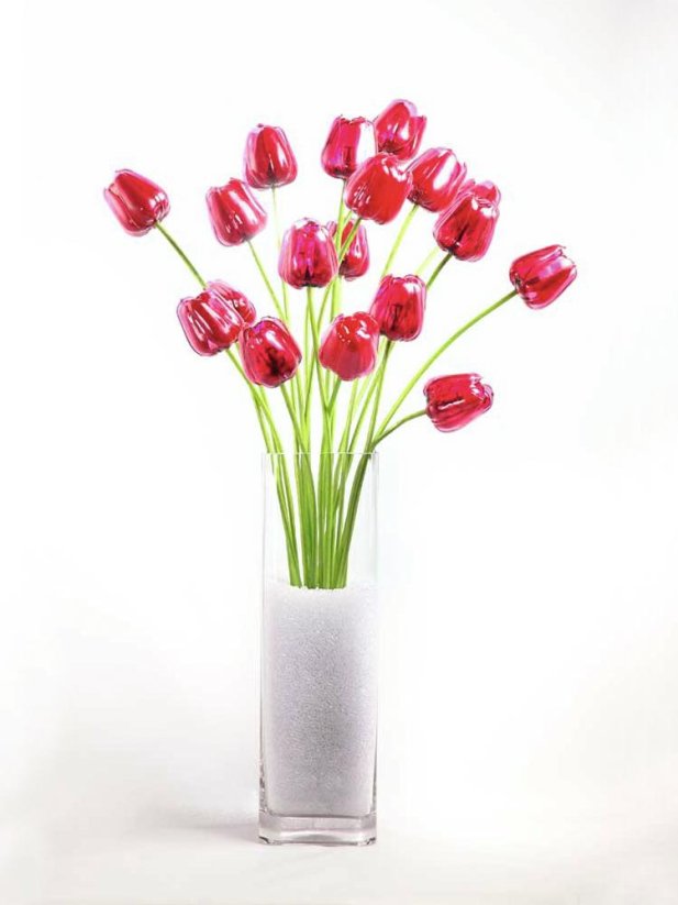 Umělá květina - Tulipán červený – křišťálový, 61 cm, 12 ks