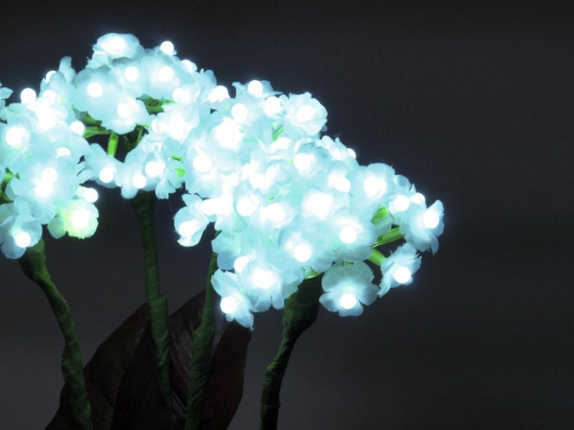 Umělá květina - Hortenzie s květy, bílé, 100 LED diod, 80 cm